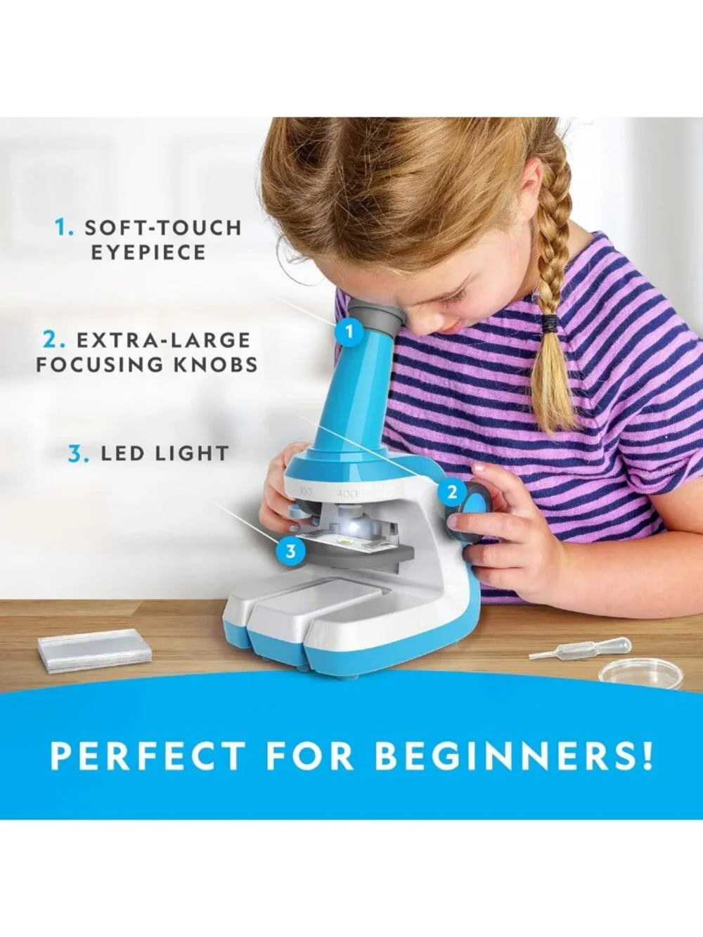 Kids Microscope Science Kit - 400x Zoom, Slides, Rock & Mineral Specimens, STEM